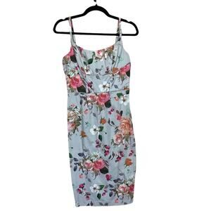 Asos Spaghetti Strap Floral Bodycon Midi Dress Blue Multi Size 6